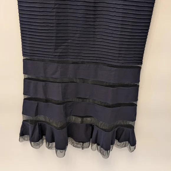 Tadashi Shoji Navy Blue Ruffle Pintuck Maxi Party‎ Bodycon Stretchable Sz XS - Picture 4 of 11